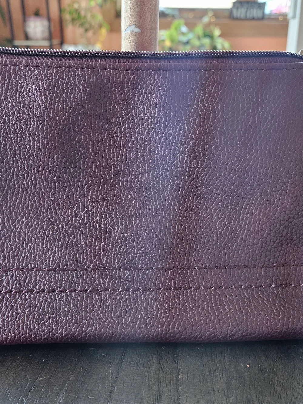 Neiman Marcus Burgandy Pebbled Leather Cosmetic Pouch Bag
